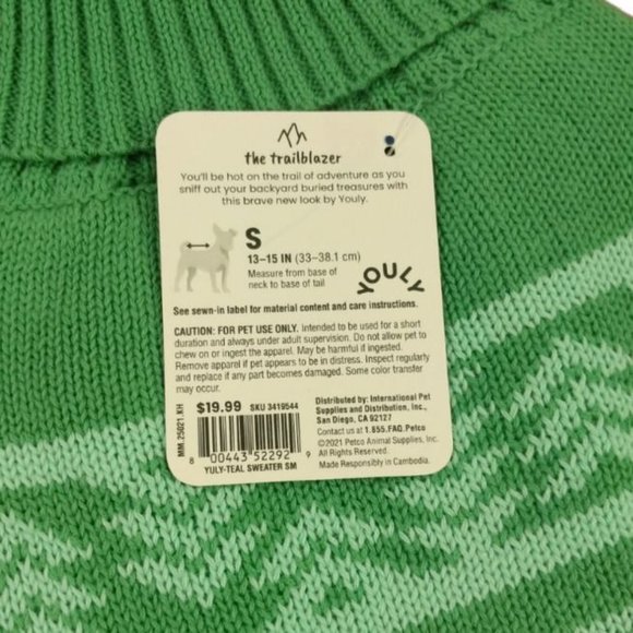 Youly Dog Size Small Teal Green Trailblazer Pet Sweater New - Picture 3 of 4
